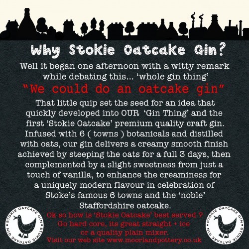 Mini 20cl Stokie Oatcake Gin Ceramic Bottle Kiln 12cm Tall, 40abv