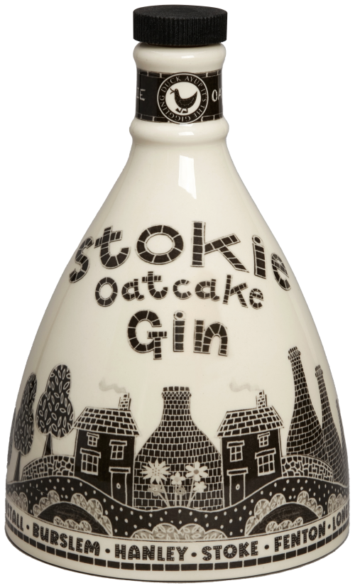 70 cl Stokie Oatcake Gin CERAMIC ‘STOKE SPRINGS ETERNAL' Bottle Kiln UK SALE ONLY