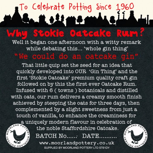 Stokie Oatcake Rum 70cl 40abv Glass Bottle uk sale only